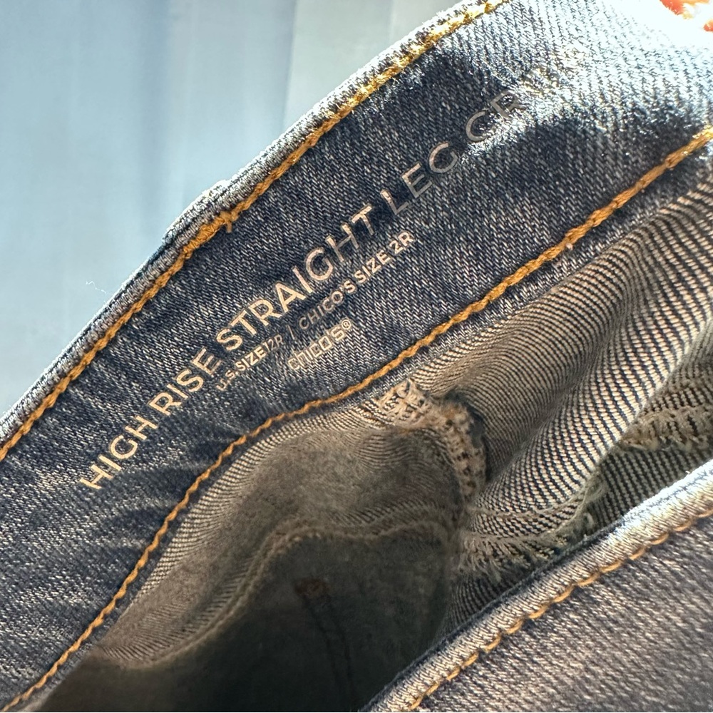 CHICO’S Women’s Size 2 US 12 Denim Jeans High Rise Straight Crop Style Stretch - Picture 13 of 15